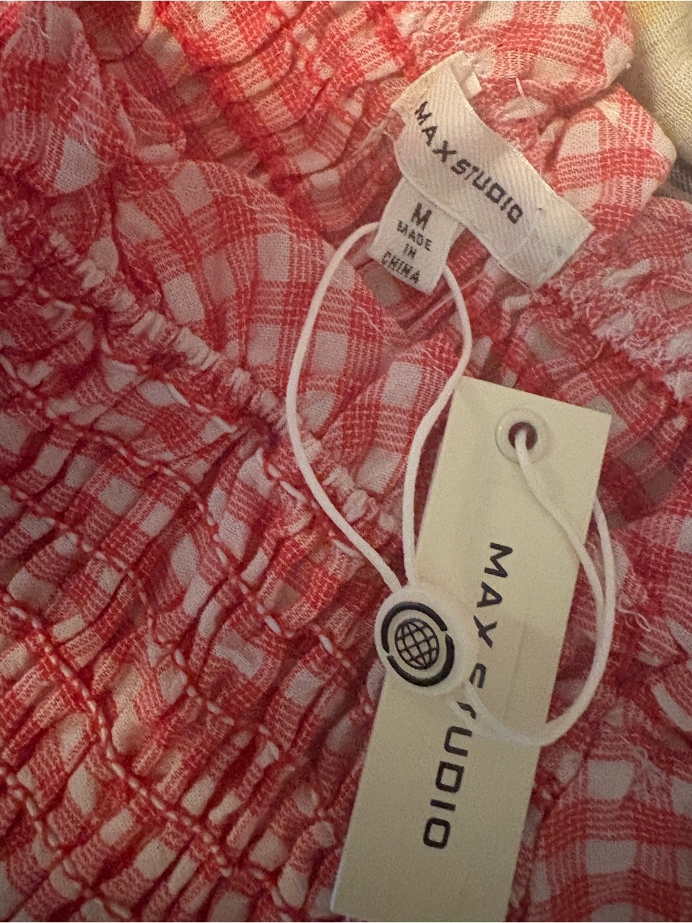Nicole miller Western country peasant picnic Smocked Red Gingham Peplum Top - Picture 2 of 7